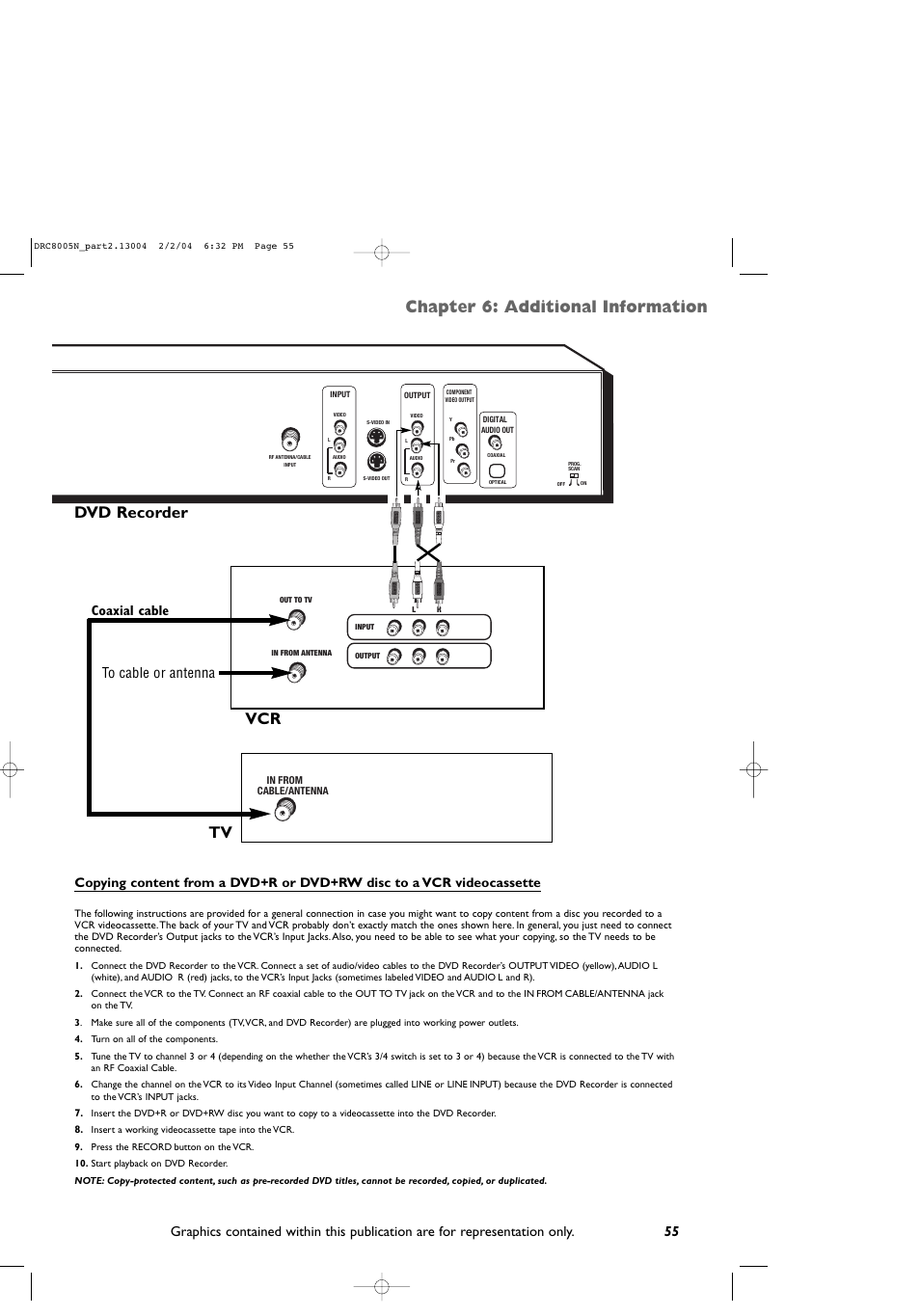 Chapter 6: additional information, Dvd recorder vcr tv, Coaxial cable | RCA DRC8005N User Manual | Page 57 / 60