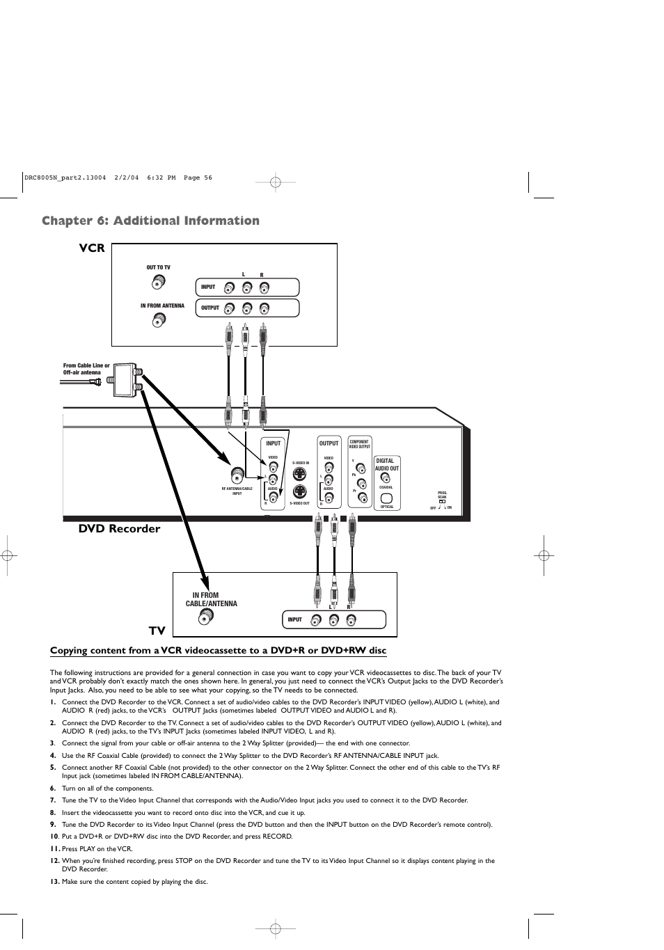 Chapter 6: additional information, Dvd recorder tv vcr | RCA DRC8005N User Manual | Page 58 / 60