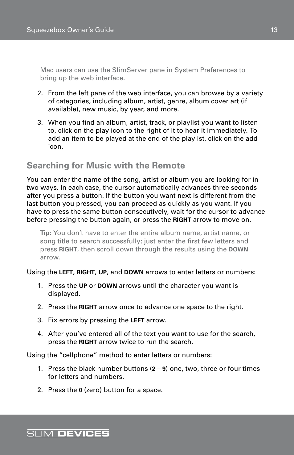 Searching for music with the remote, Slim devices | RCA SLIM DEVICE User Manual | Page 15 / 32