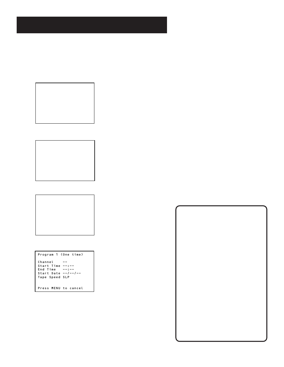 Programs overlap message, Timer, Timer indicator | Information, Timer recordings menu, Using, Recording, Timer recording, Timer recording information | RCA VR636HF User Manual | Page 33 / 72