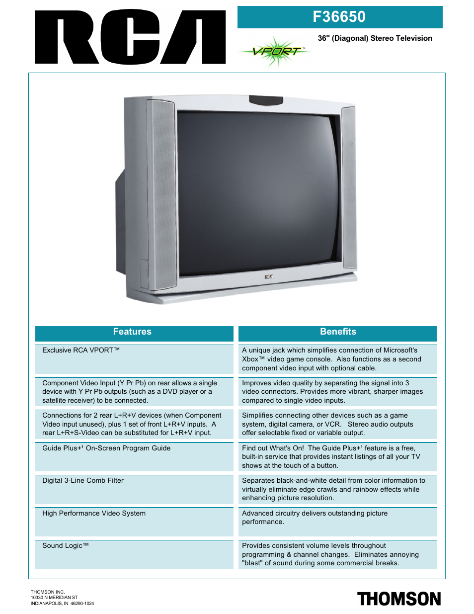 RCA VPORT F36650 User Manual | 2 pages