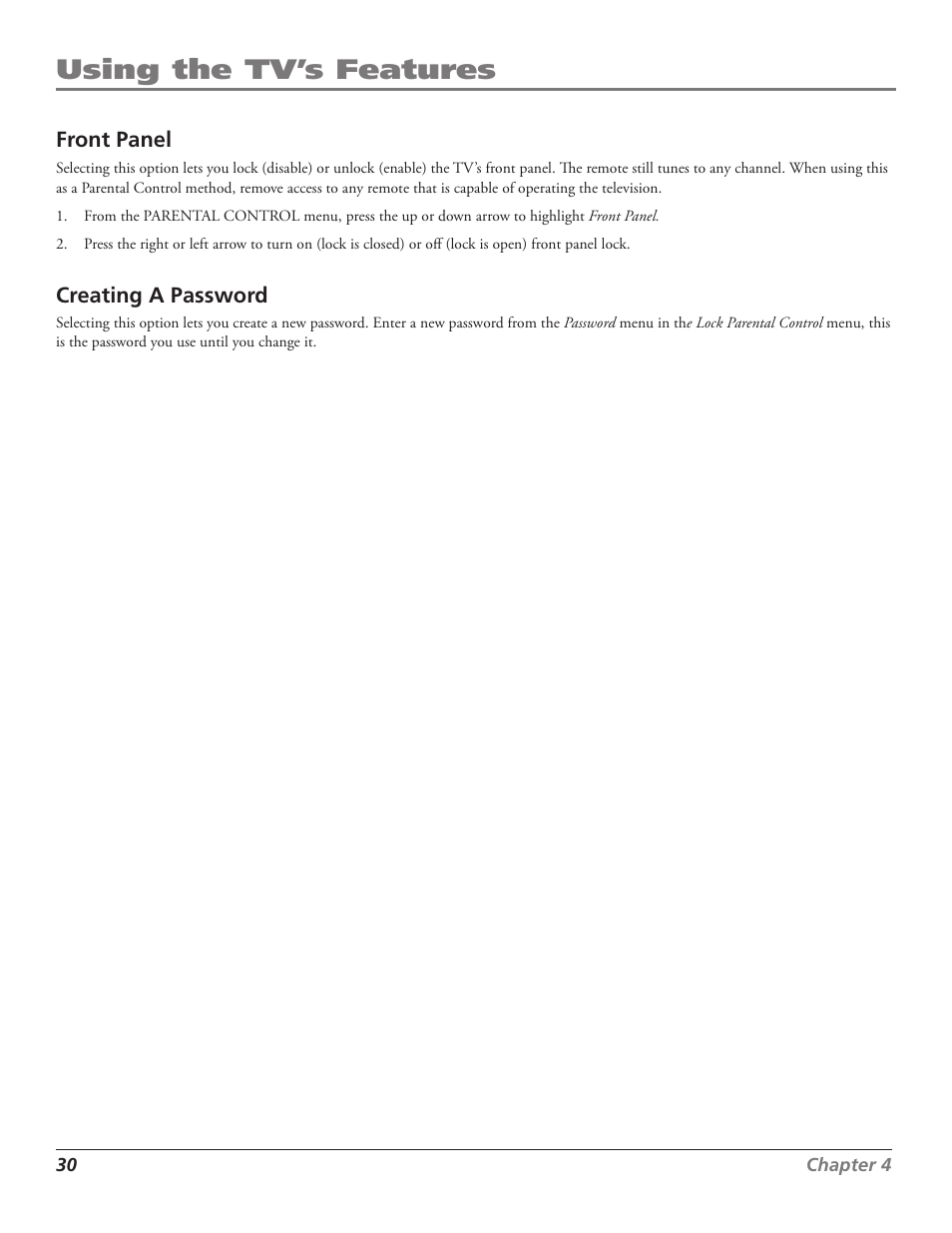 Using the tv’s features | RCA J27F636 User Manual | Page 30 / 40