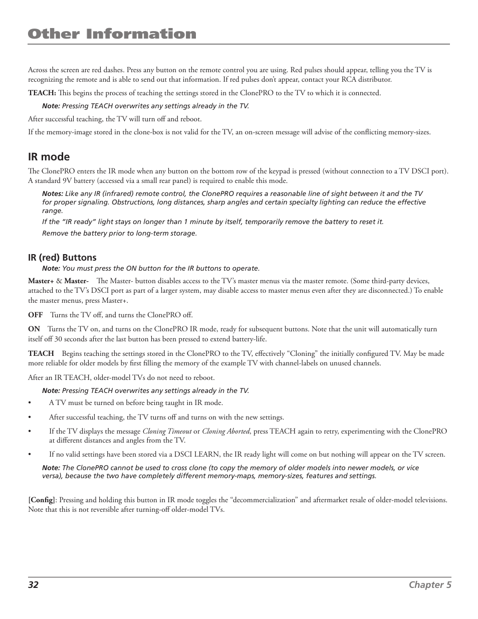 Other information, Ir mode | RCA J27F636 User Manual | Page 32 / 40