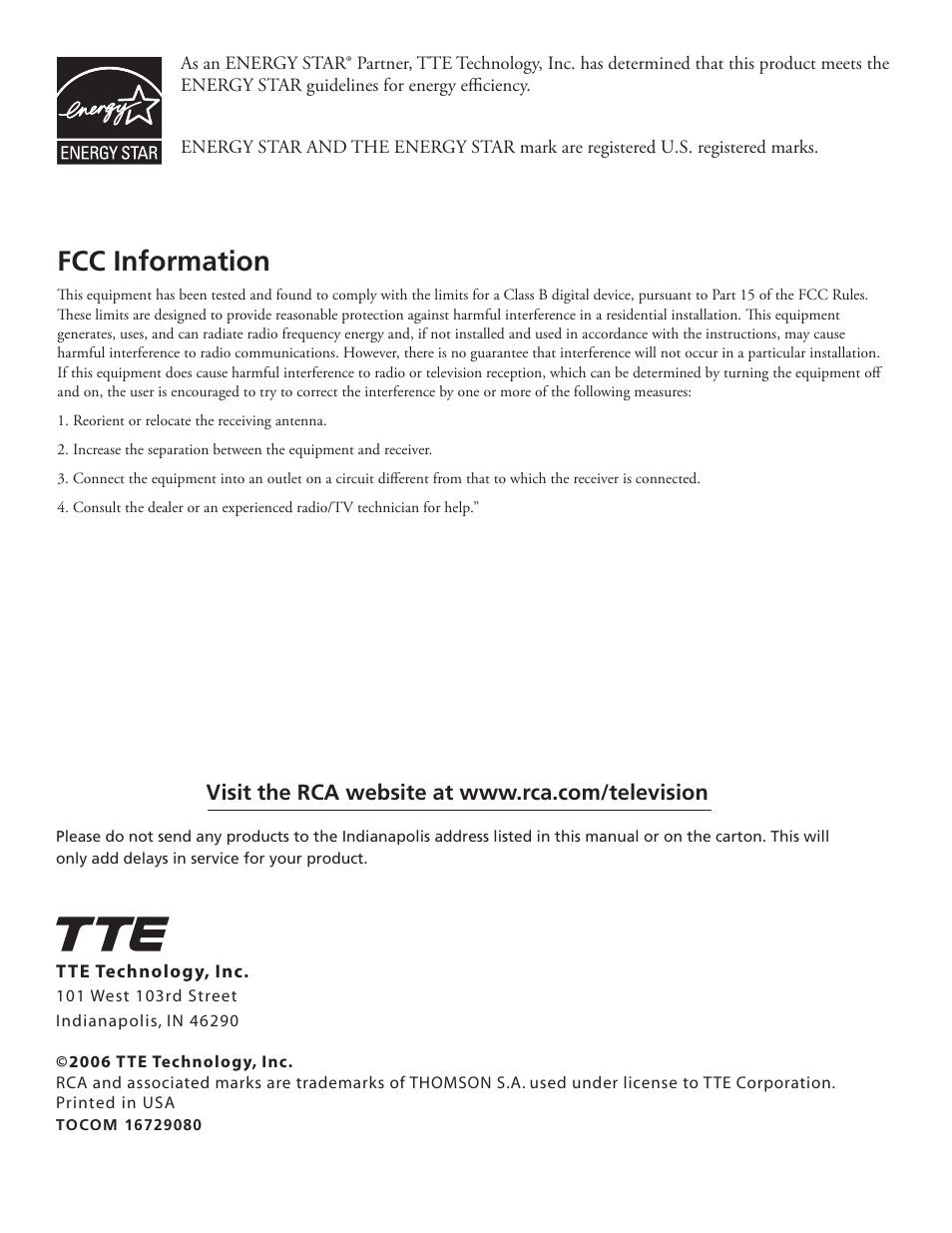 Fcc information | RCA J27F636 User Manual | Page 40 / 40