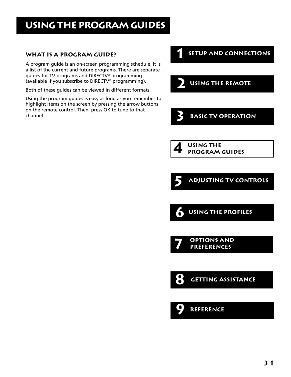 Using the program guides | RCA F38310 User Manual | Page 35 / 100
