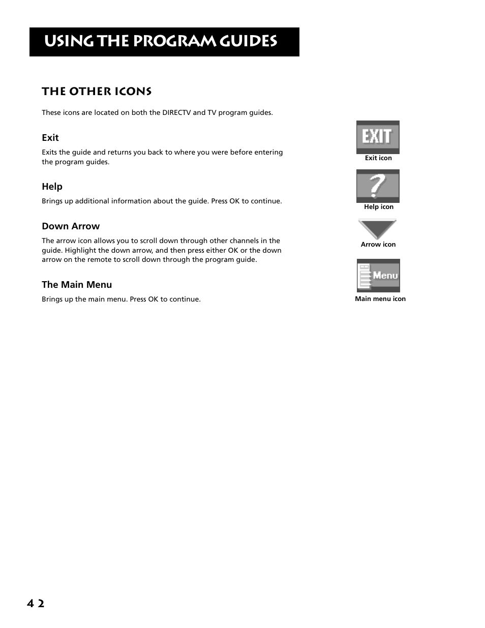 The other icons, Using the program guides, 4 2 the other icons | RCA F38310 User Manual | Page 46 / 100