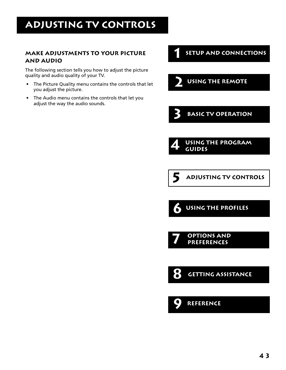 Adjusting tv controls | RCA F38310 User Manual | Page 47 / 100