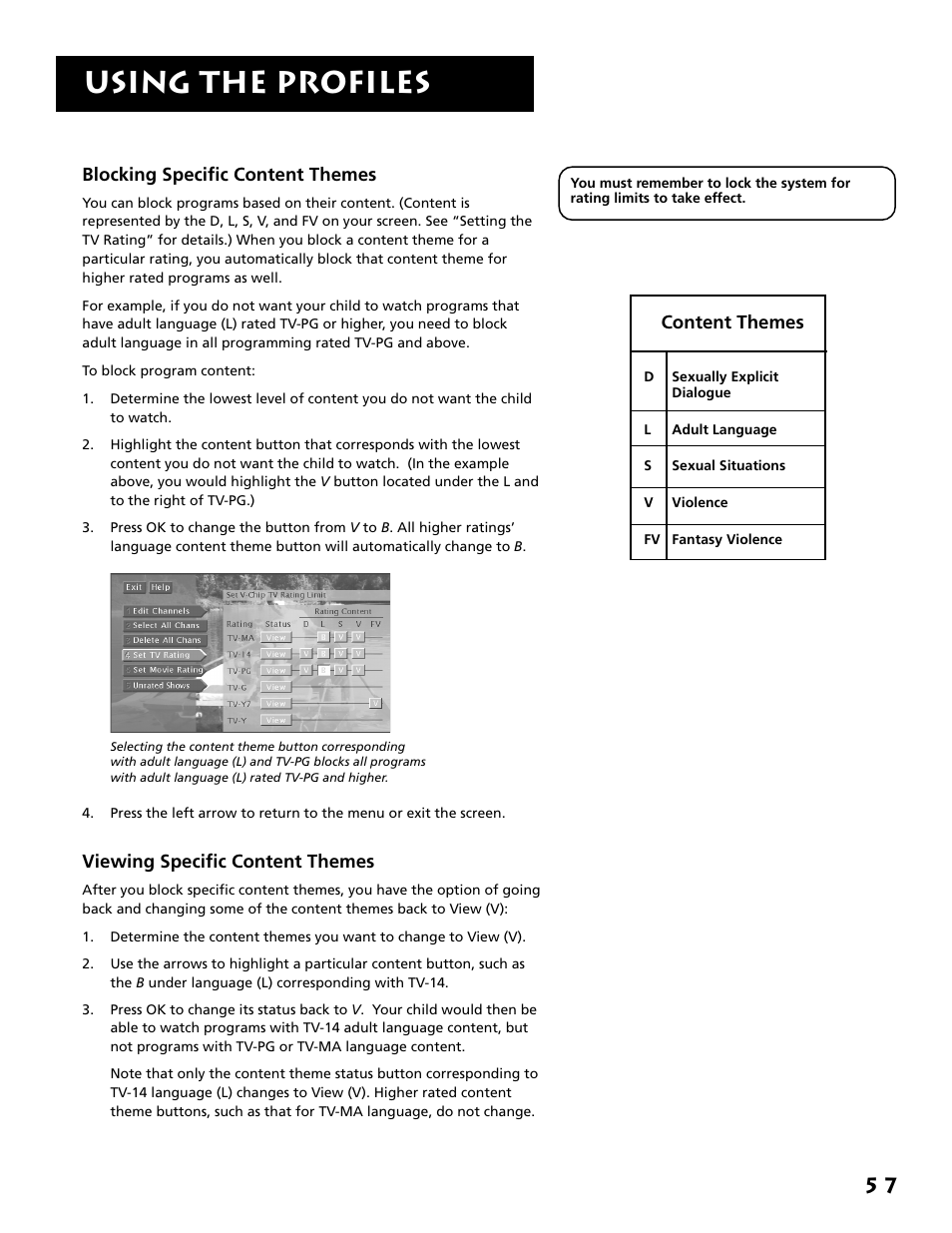 Using the profiles | RCA F38310 User Manual | Page 61 / 100