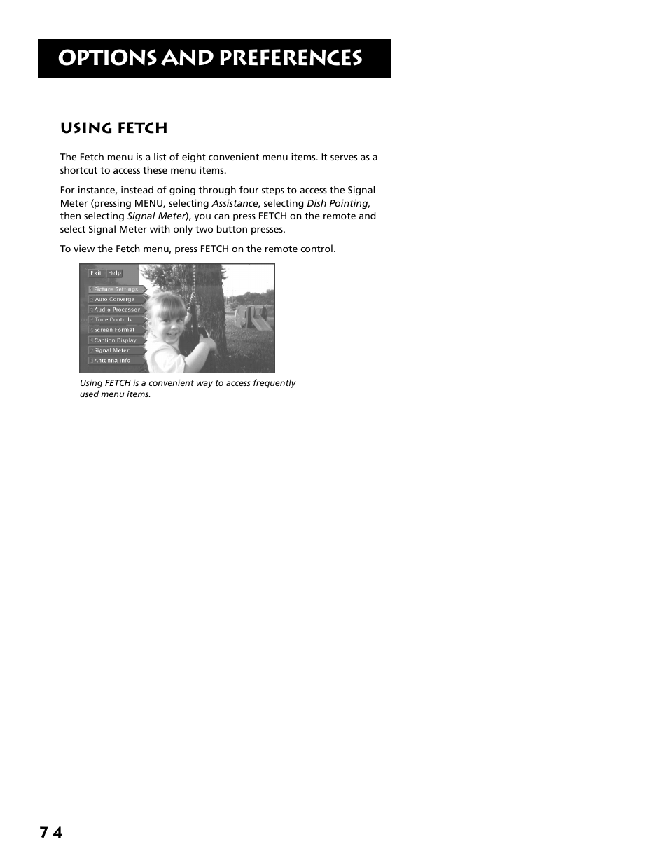 Using fetch, Options and preferences | RCA F38310 User Manual | Page 78 / 100