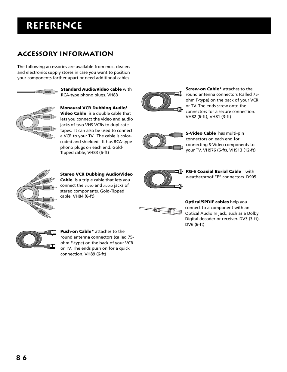 Accessory information, Reference | RCA F38310 User Manual | Page 90 / 100