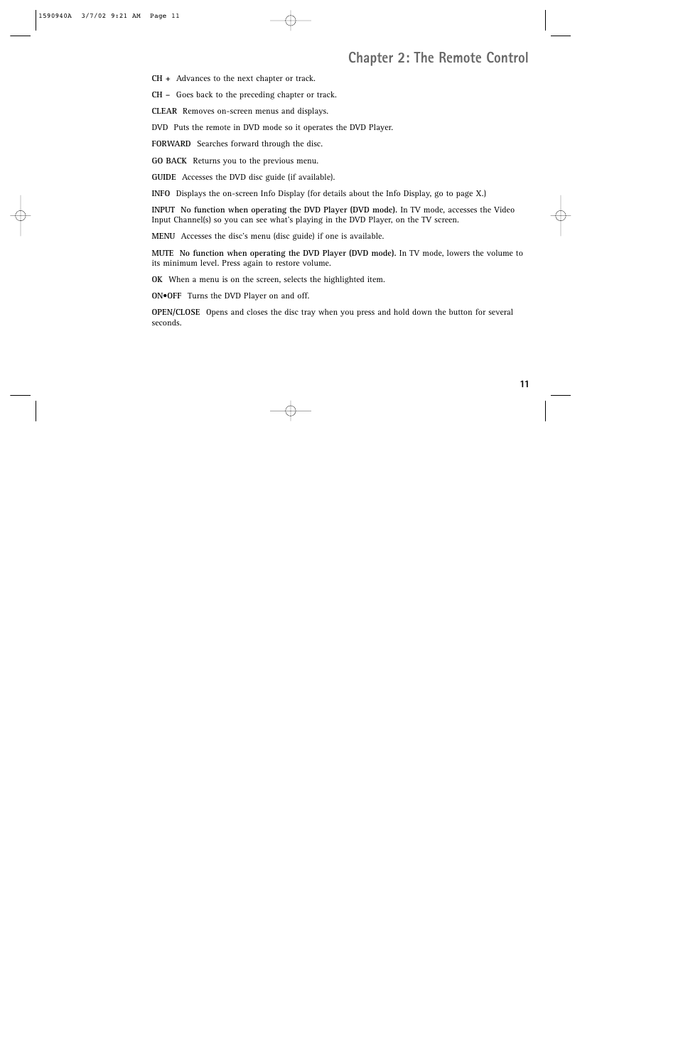 Chapter 2: the remote control | RCA DRC220N User Manual | Page 13 / 68