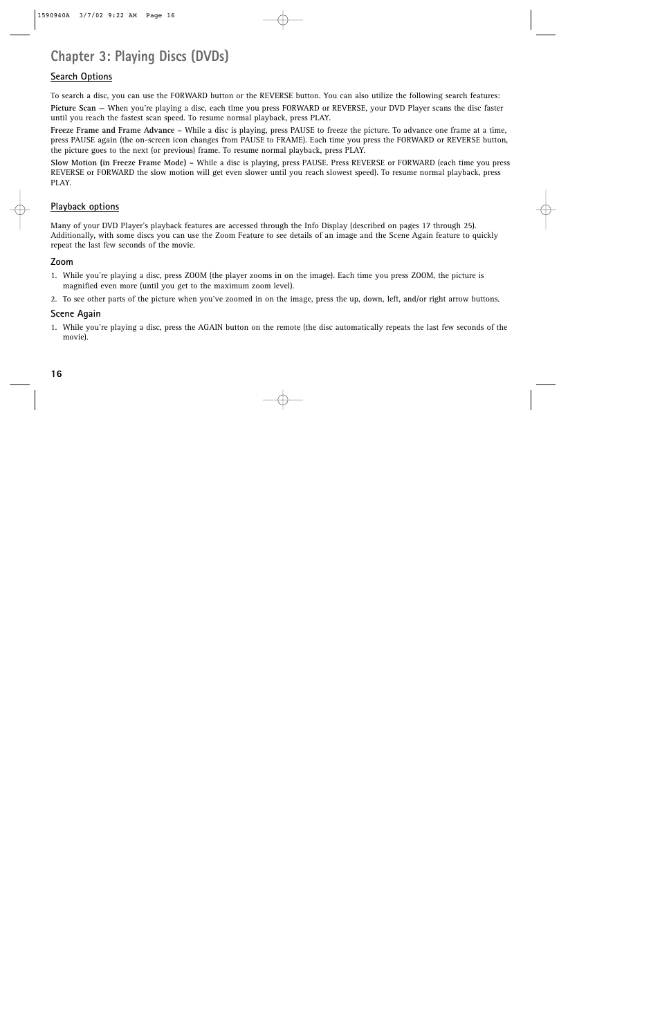 Chapter 3: playing discs (dvds) | RCA DRC220N User Manual | Page 18 / 68