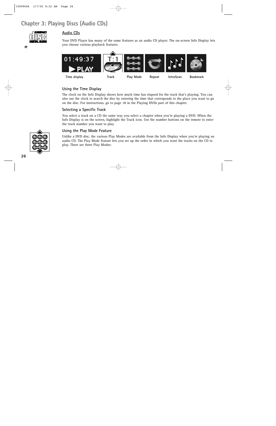 Chapter 3: playing discs (audio cds) | RCA DRC220N User Manual | Page 28 / 68