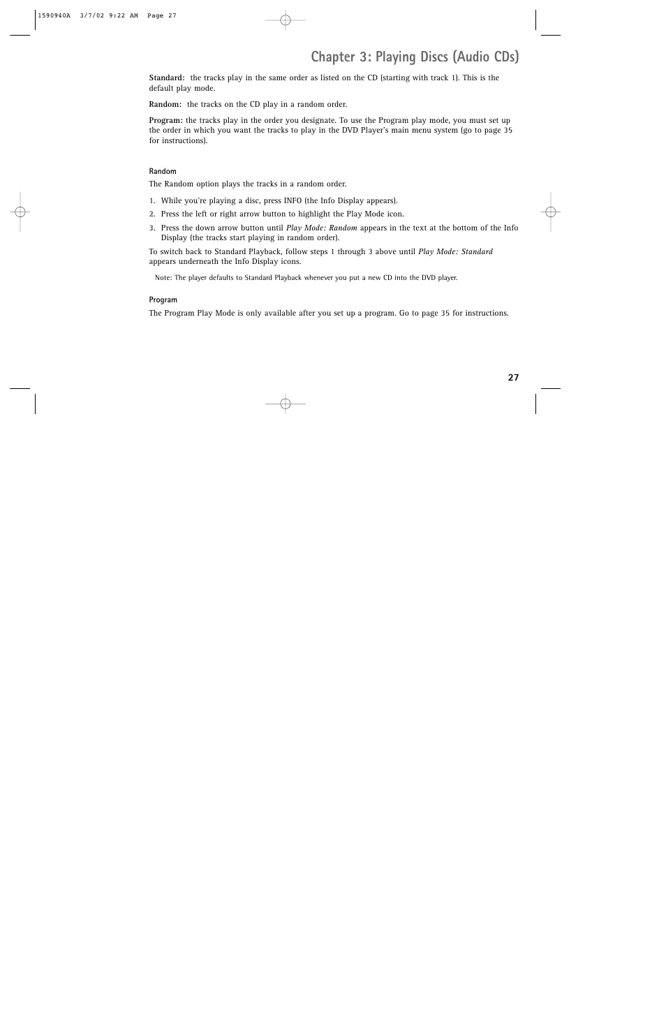 Chapter 3: playing discs (audio cds) | RCA DRC220N User Manual | Page 29 / 68