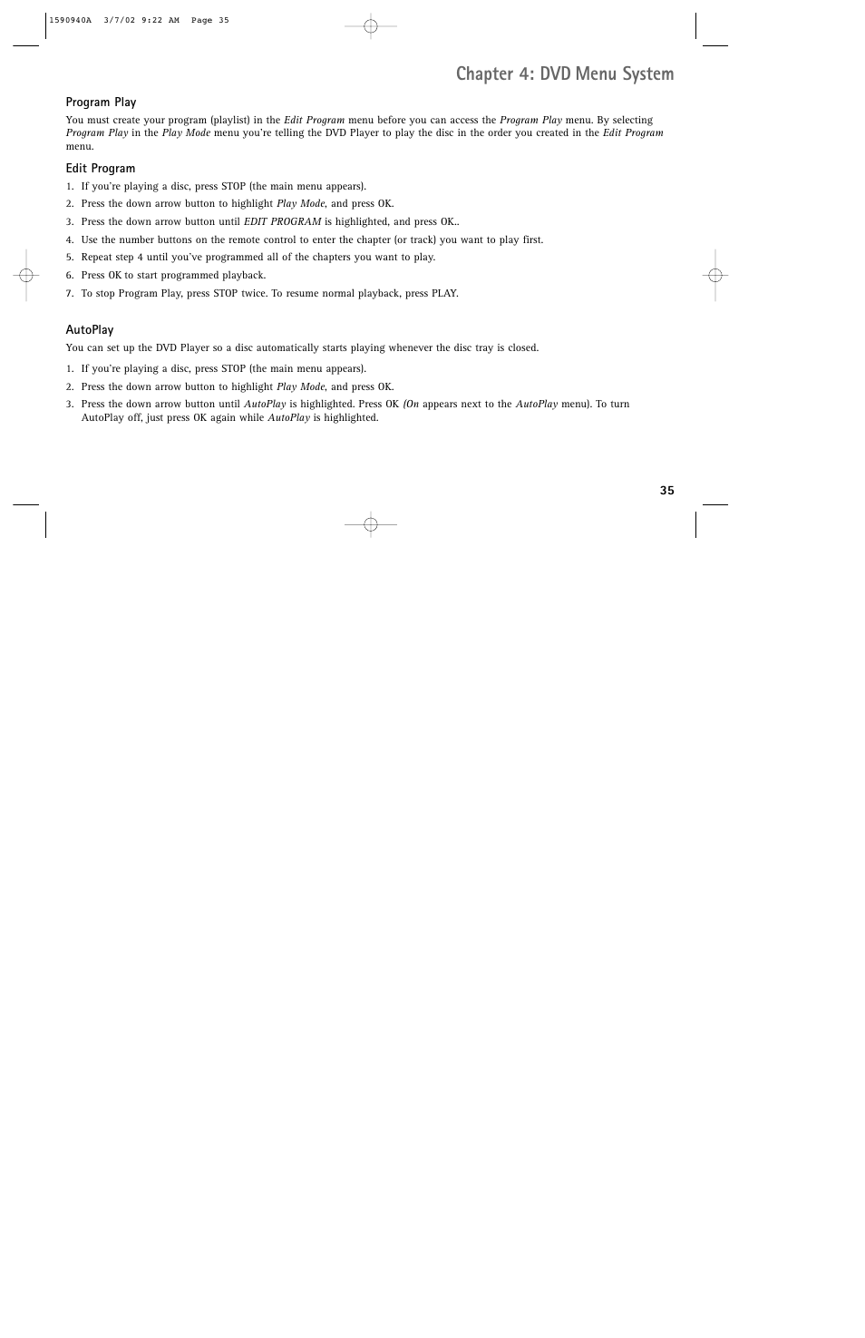 Chapter 4: dvd menu system | RCA DRC220N User Manual | Page 37 / 68