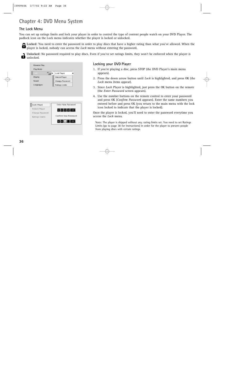 Chapter 4: dvd menu system | RCA DRC220N User Manual | Page 38 / 68