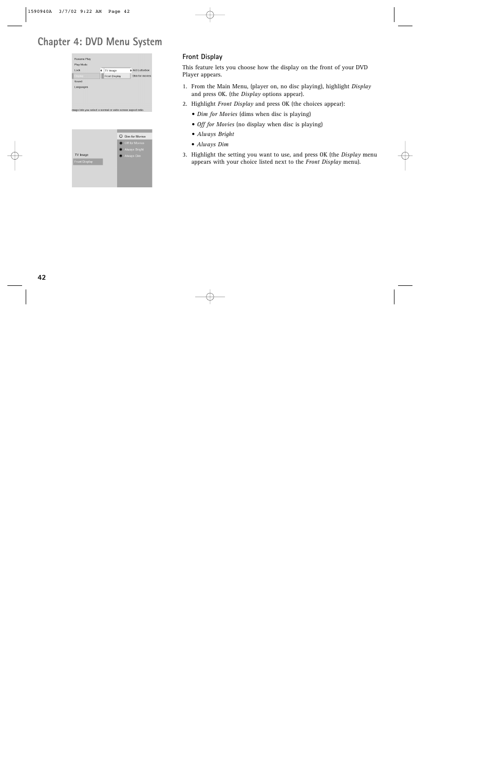 Chapter 4: dvd menu system | RCA DRC220N User Manual | Page 44 / 68