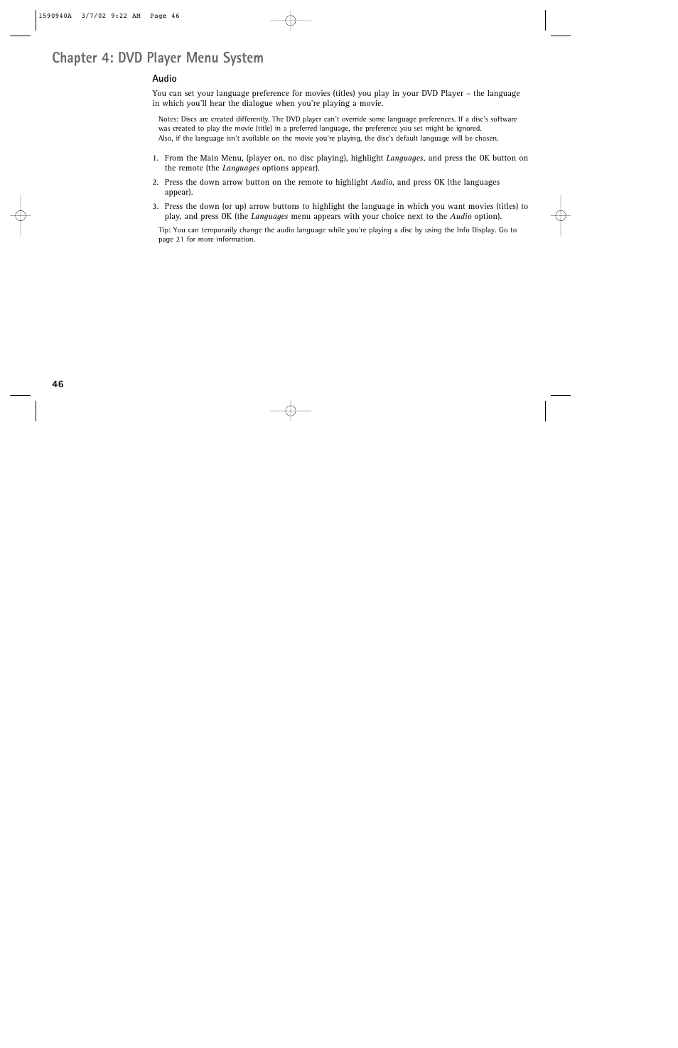Chapter 4: dvd player menu system | RCA DRC220N User Manual | Page 48 / 68