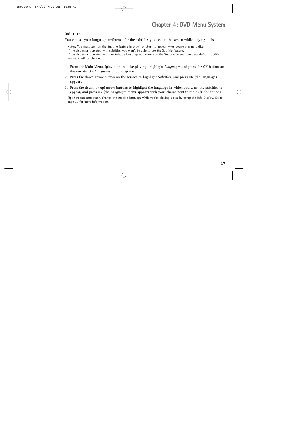 Chapter 4: dvd menu system | RCA DRC220N User Manual | Page 49 / 68