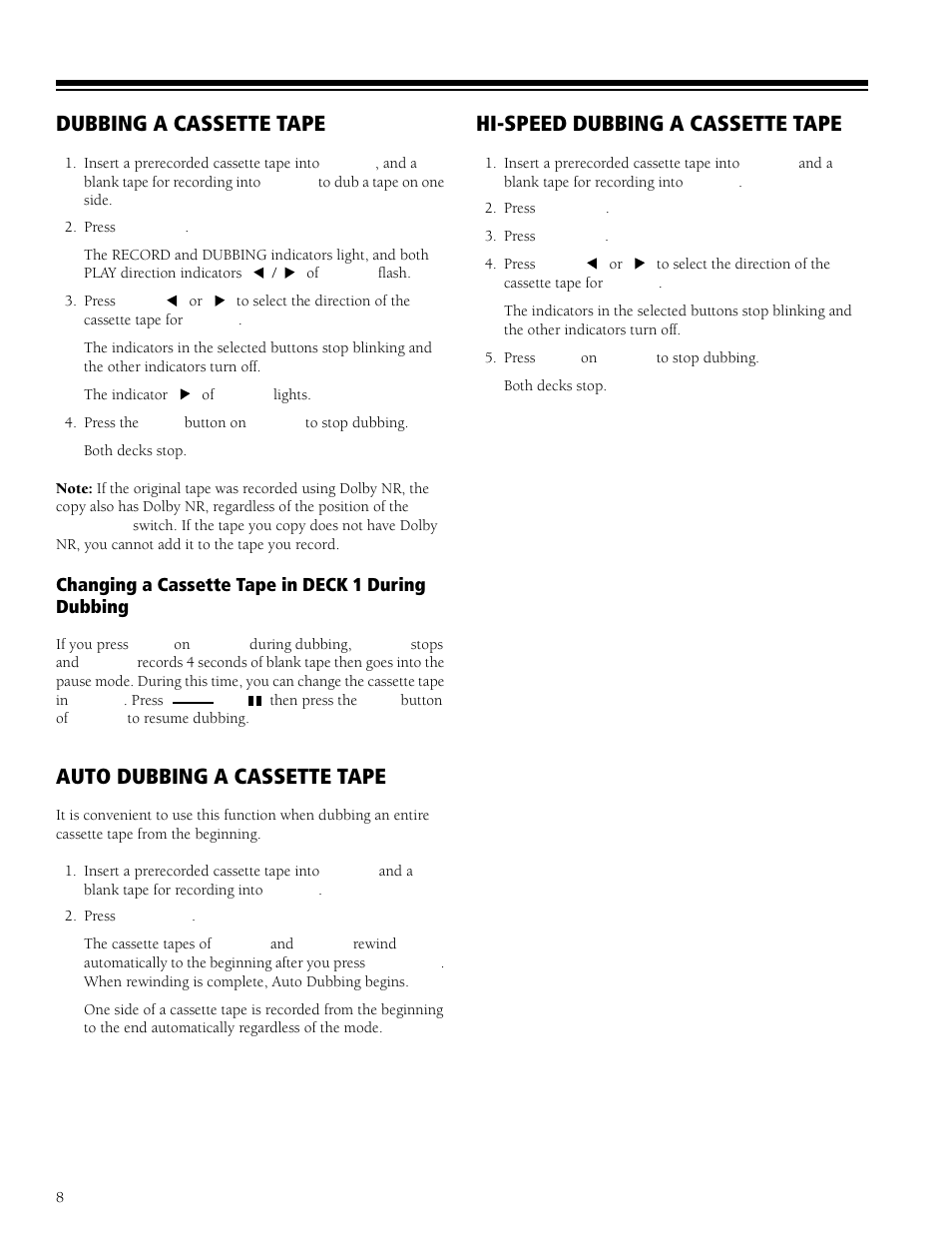 Dubbing a cassette tape, Auto dubbing a cassette tape, Hi-speed dubbing a cassette tape | RCA SCT-550 User Manual | Page 8 / 12