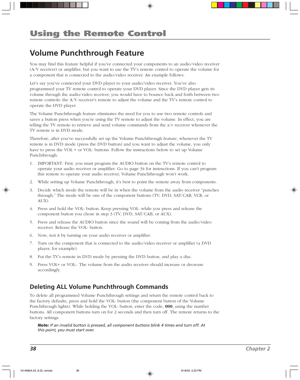 Deleting all volume punchthrough commands | RCA HDLP61 User Manual | Page 40 / 96