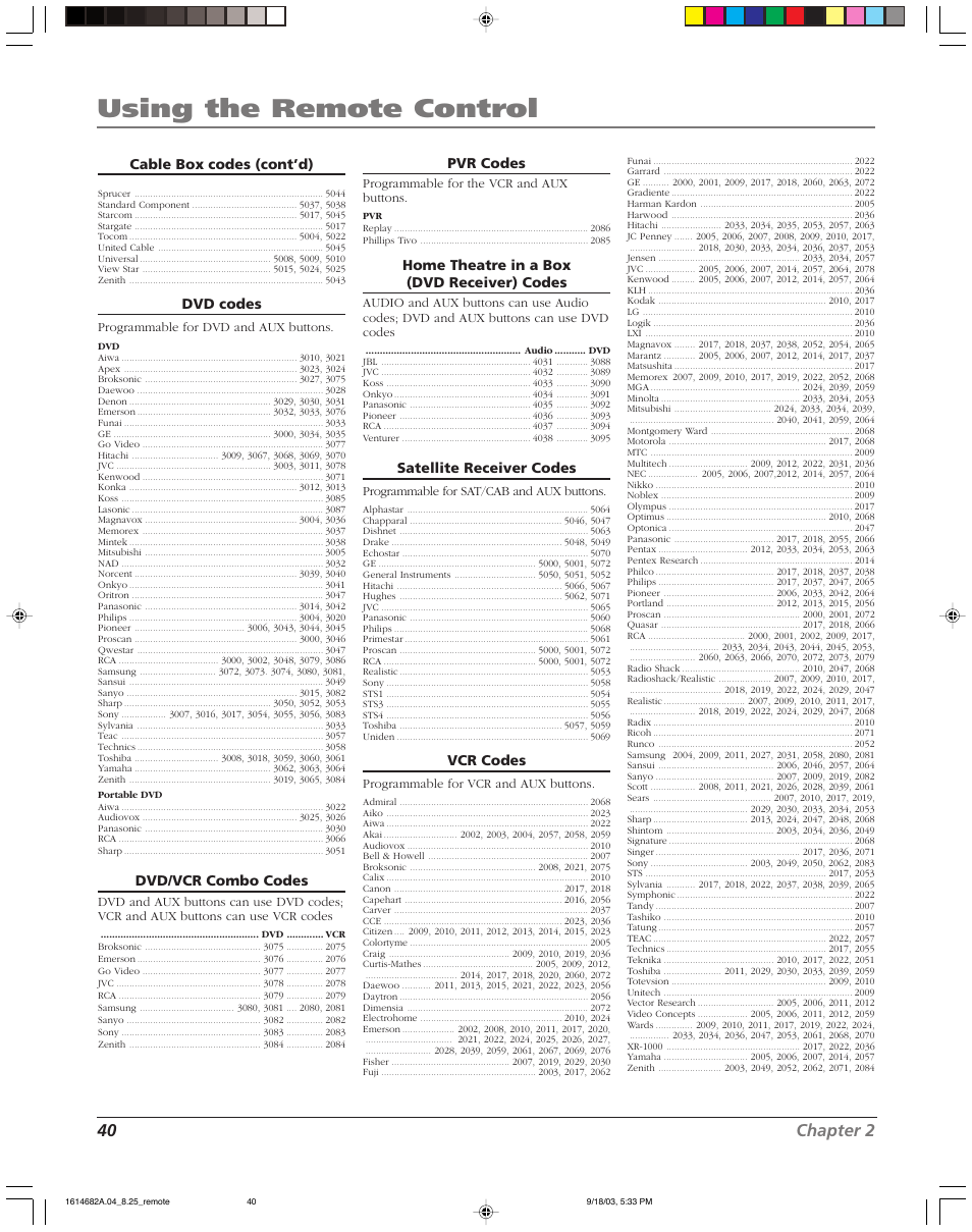 Using the remote control, 40 chapter 2 | RCA HDLP61 User Manual | Page 42 / 96
