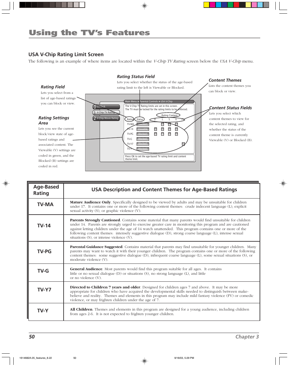 Using the tv’s features, 50 chapter 3 | RCA HDLP61 User Manual | Page 52 / 96