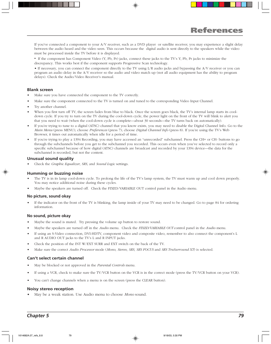 References, Chapter 5 79 | RCA HDLP61 User Manual | Page 81 / 96
