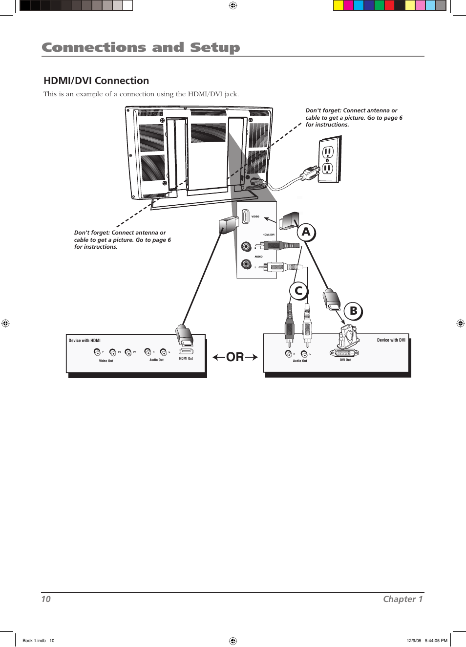 Connections and setup, Hdmi/dvi connection, 10 chapter 1 | RCA LCD User Manual | Page 10 / 44