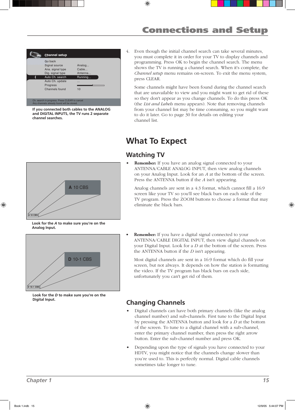 Connections and setup, What to expect, Watching tv | Changing channels, Chapter 1 15 | RCA LCD User Manual | Page 15 / 44