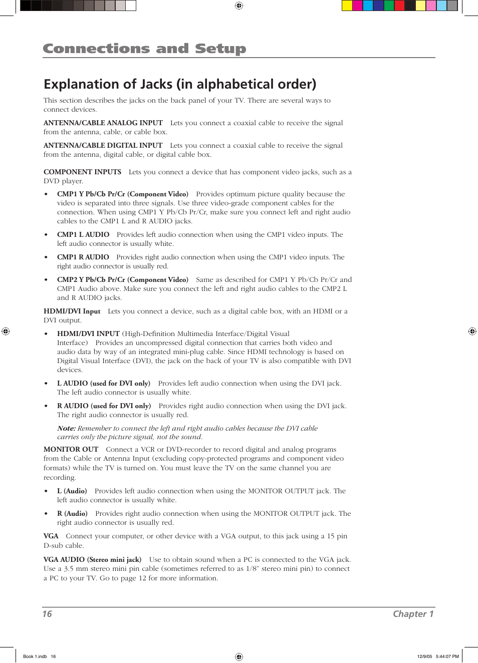 Connections and setup, Explanation of jacks (in alphabetical order) | RCA LCD User Manual | Page 16 / 44