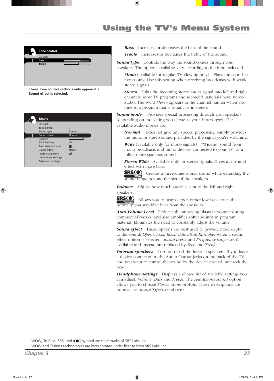 Using the tv's menu system, Chapter 3 27 | RCA LCD User Manual | Page 27 / 44