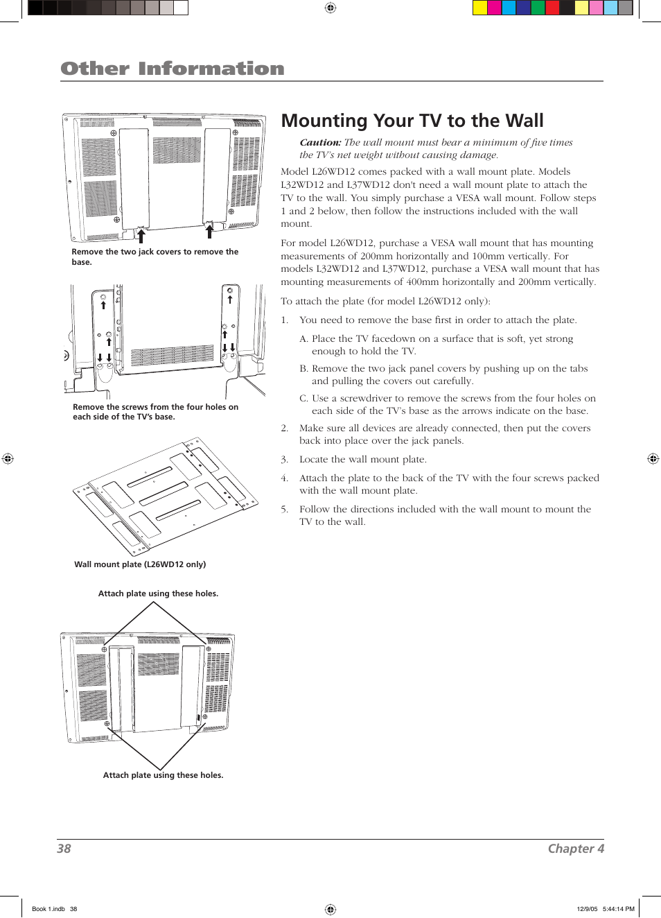 Other information mounting your tv to the wall | RCA LCD User Manual | Page 38 / 44