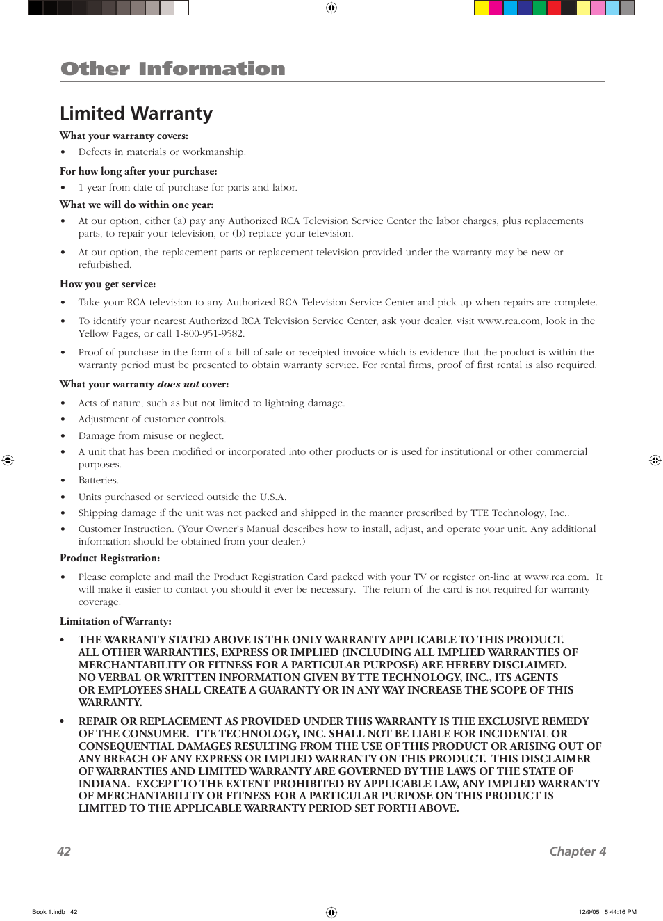 Other information limited warranty | RCA LCD User Manual | Page 42 / 44