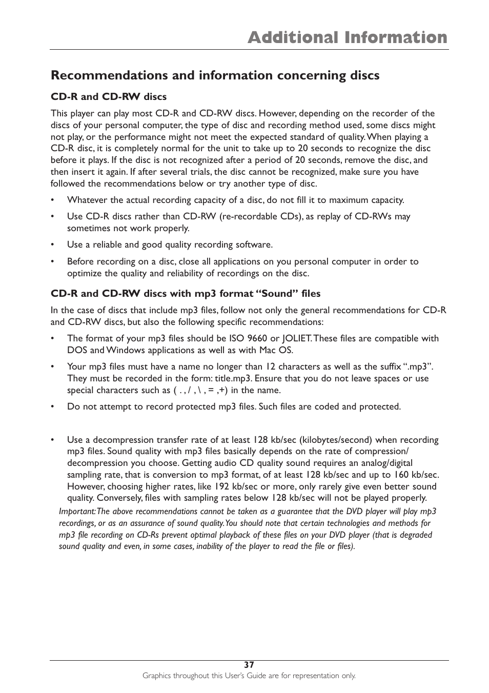 Additional information, Recommendations and information concerning discs | RCA DRC233N User Manual | Page 39 / 44