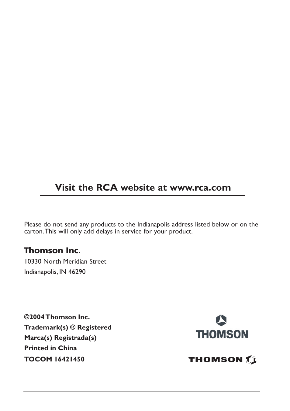 Thomson inc | RCA DRC233N User Manual | Page 44 / 44