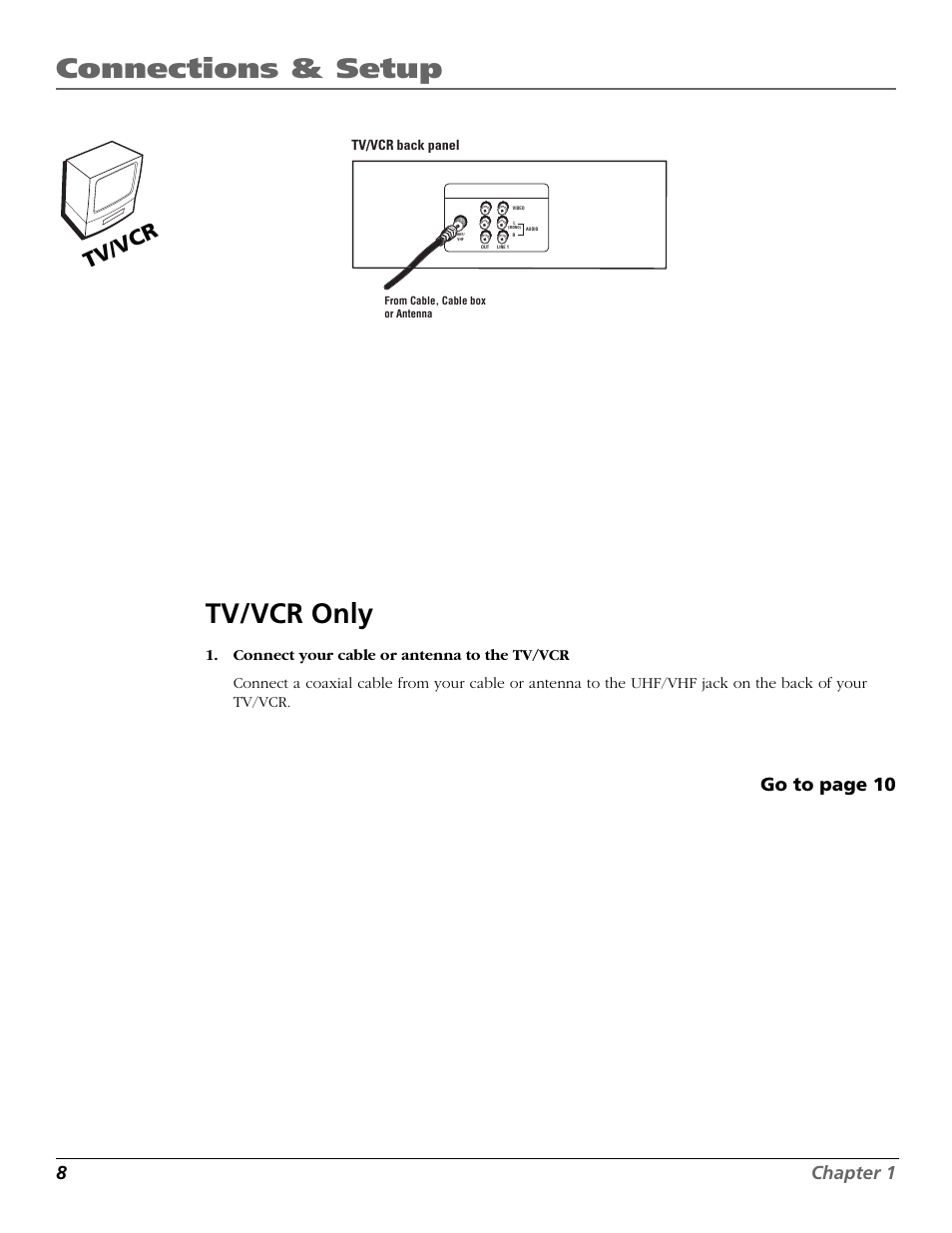 Connections & setup tv/vcr only, Tv /vc r, 8chapter 1 | Go to page 10 | RCA F19425 User Manual | Page 10 / 44