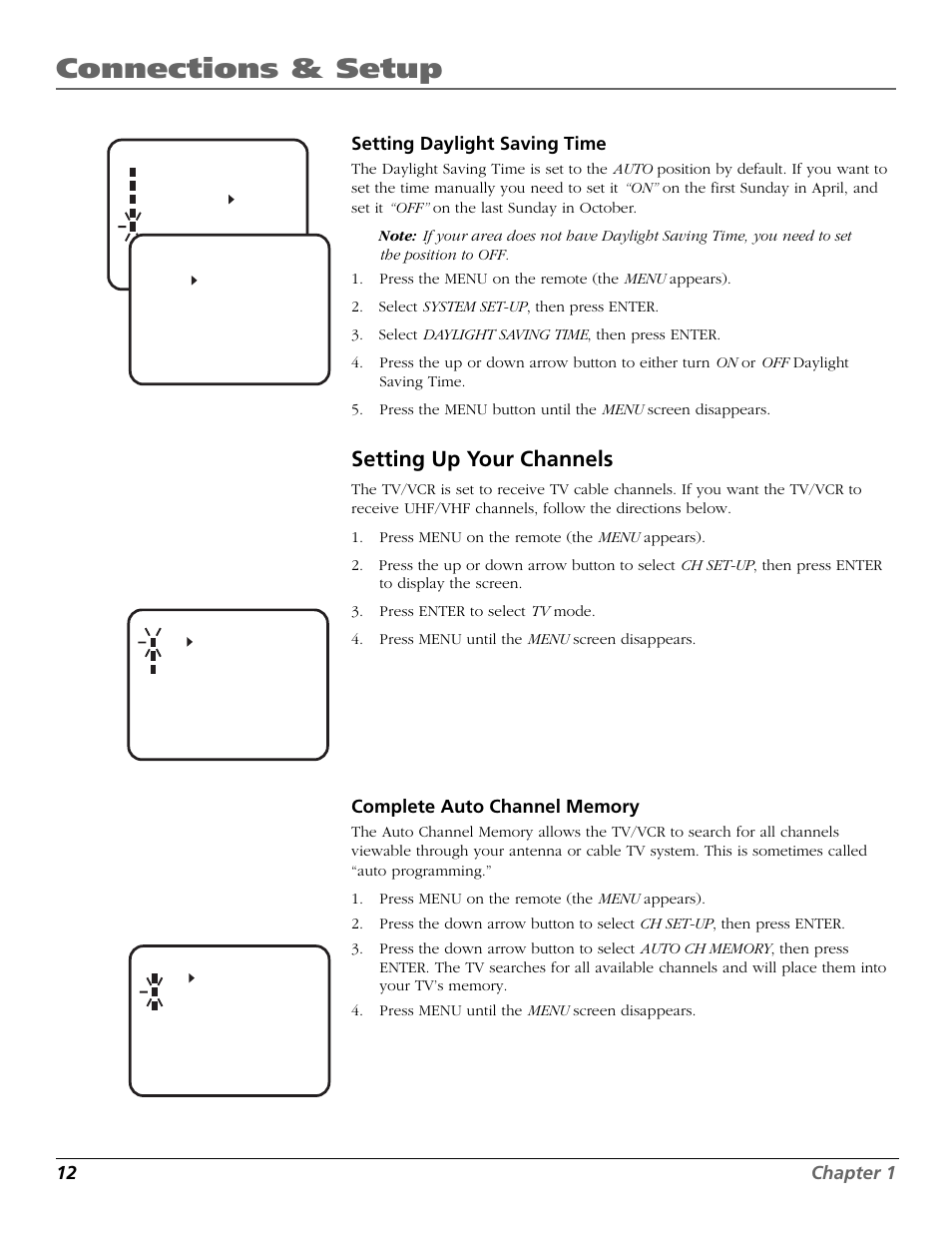 Connections & setup, Setting up your channels | RCA F19425 User Manual | Page 14 / 44