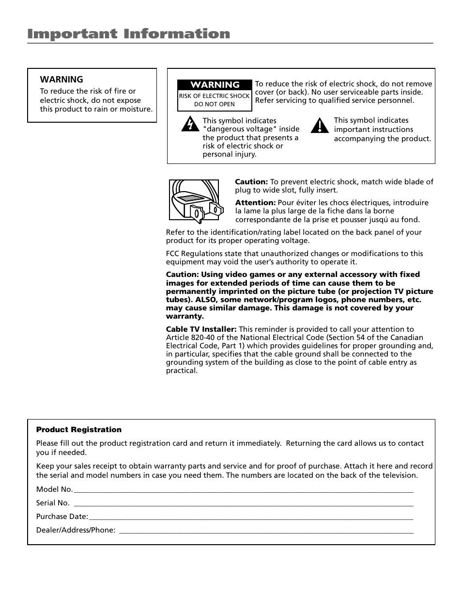 Important information | RCA F19425 User Manual | Page 2 / 44