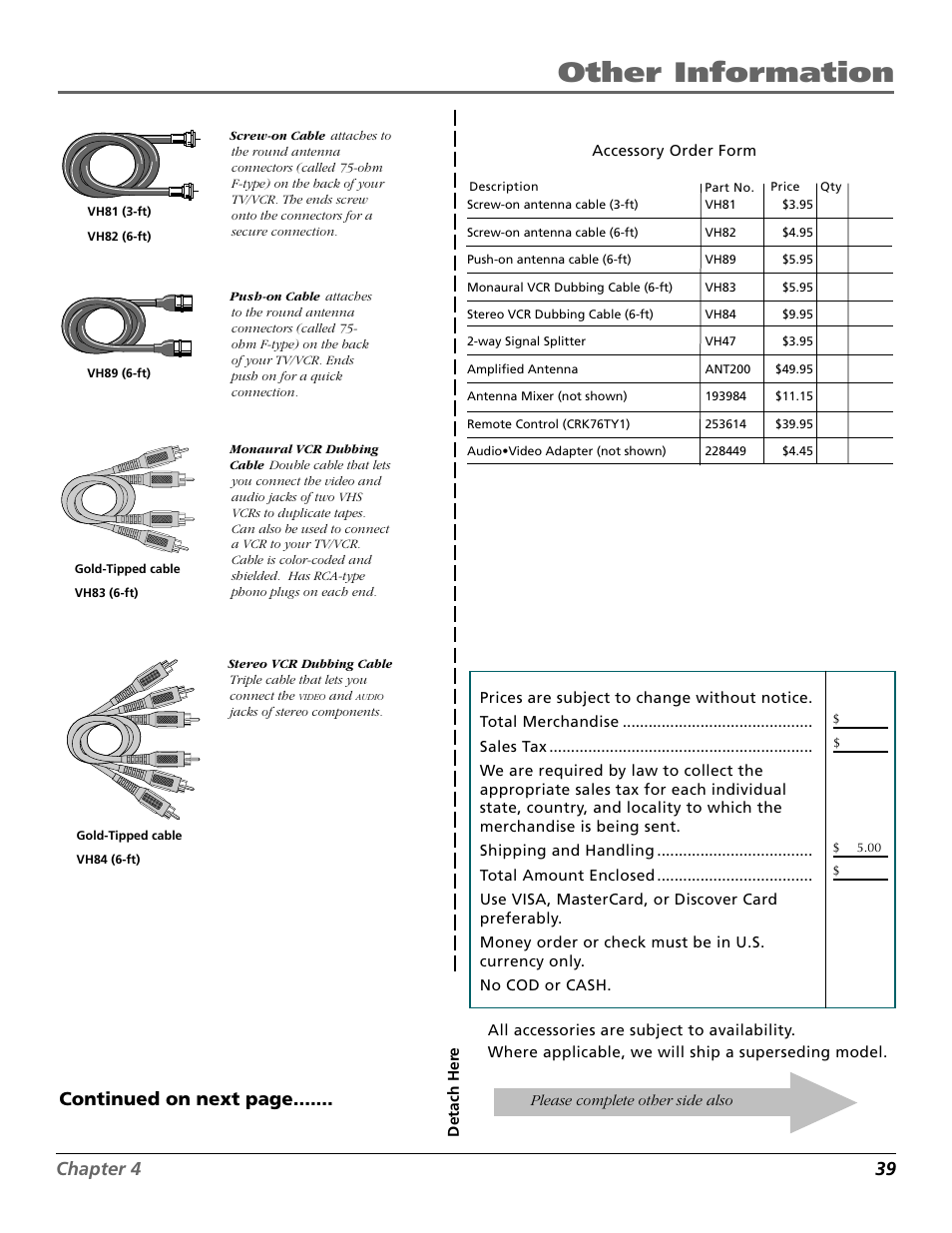 Other information, Chapter 4 39, Continued on next page | RCA F19425 User Manual | Page 41 / 44