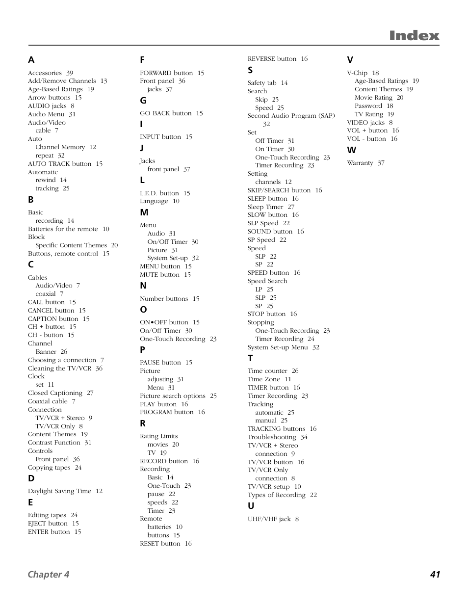 Index | RCA F19425 User Manual | Page 43 / 44