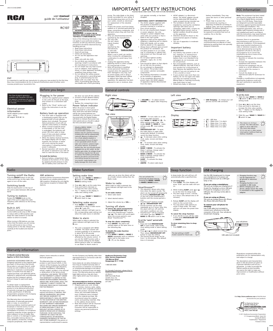 RCA RC107 User Manual | 2 pages