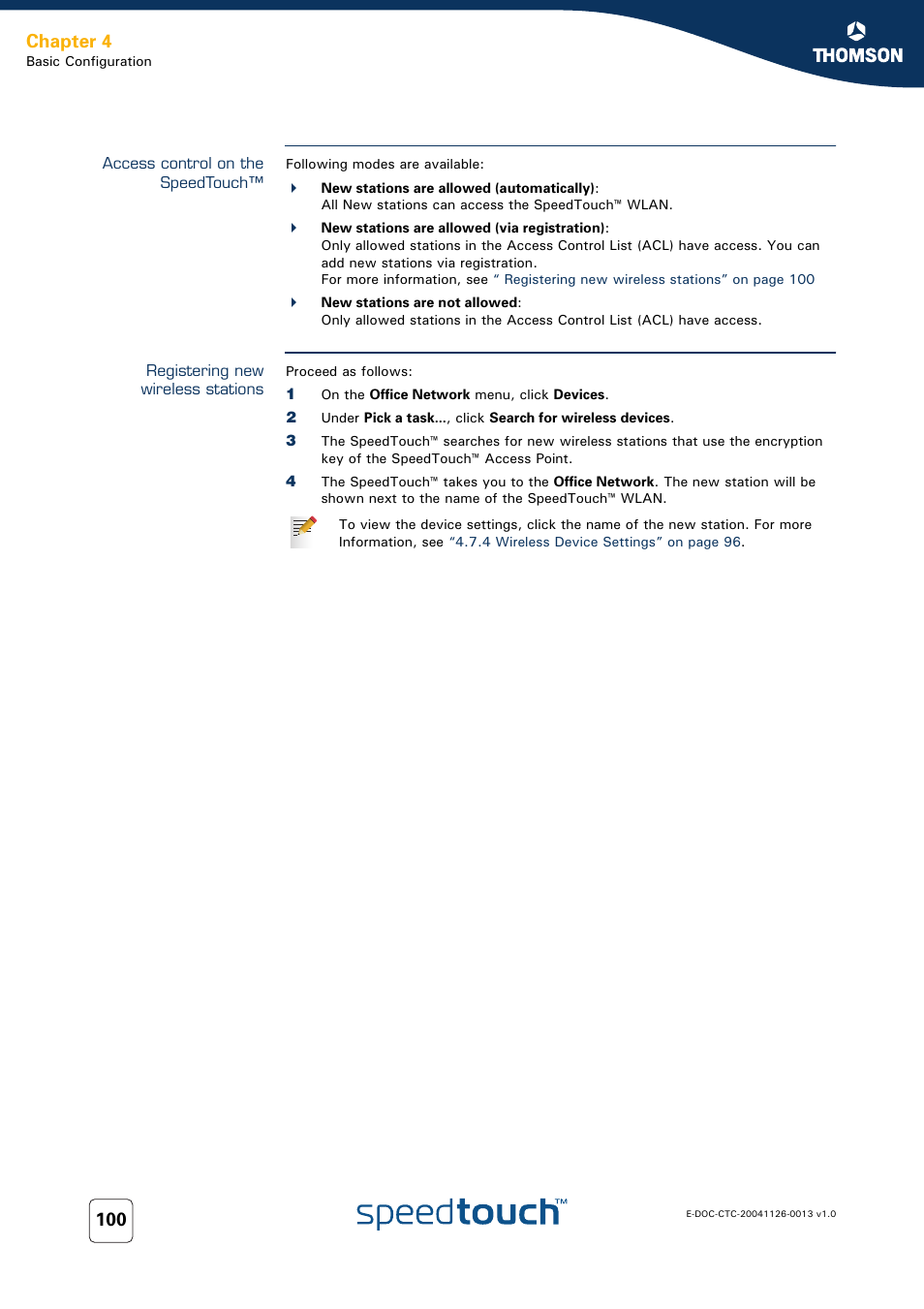 Access control on the speedtouch, Registering new wireless stations, Chapter 4 | RCA 608WL User Manual | Page 102 / 228