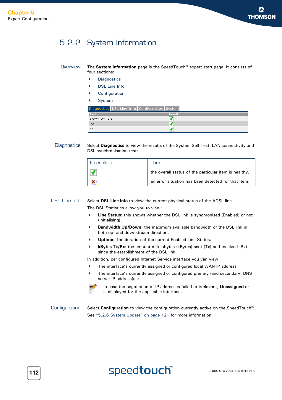 2 system information, Overview, Diagnostics | Dsl line info, Configuration, System information, Chapter 5 | RCA 608WL User Manual | Page 114 / 228