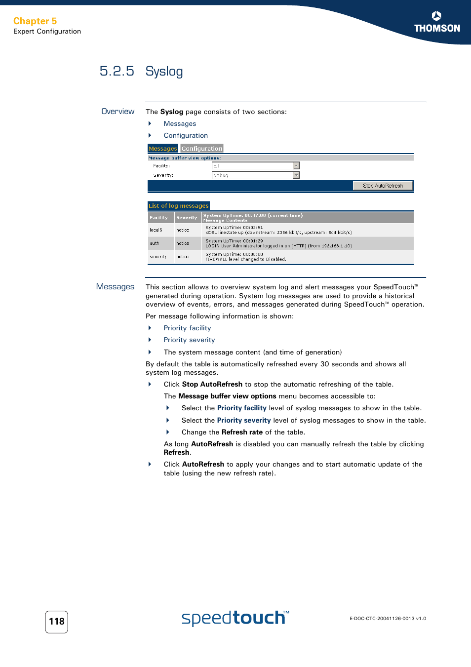 5 syslog, Overview, Messages | Syslog, Chapter 5 | RCA 608WL User Manual | Page 120 / 228