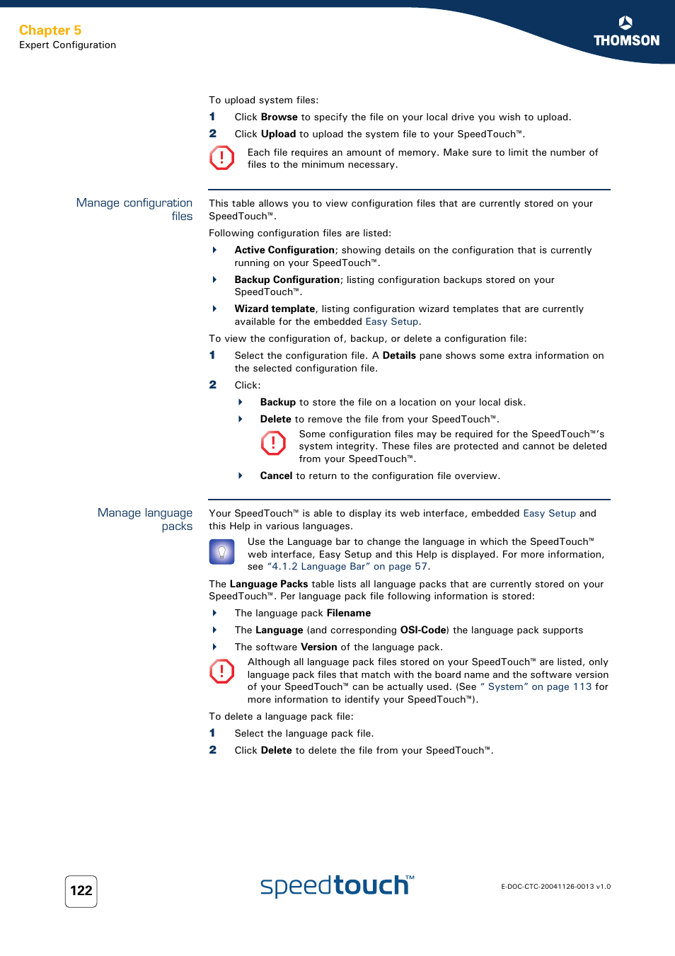 Manage configuration files, Manage language packs, Manage | Cks. see, For more information, Chapter 5 | RCA 608WL User Manual | Page 124 / 228