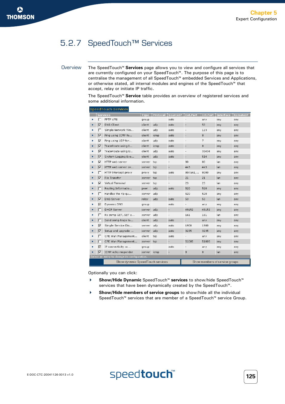 7 speedtouch™ services, Overview, Speedtouch™ services | Chapter 5 | RCA 608WL User Manual | Page 127 / 228