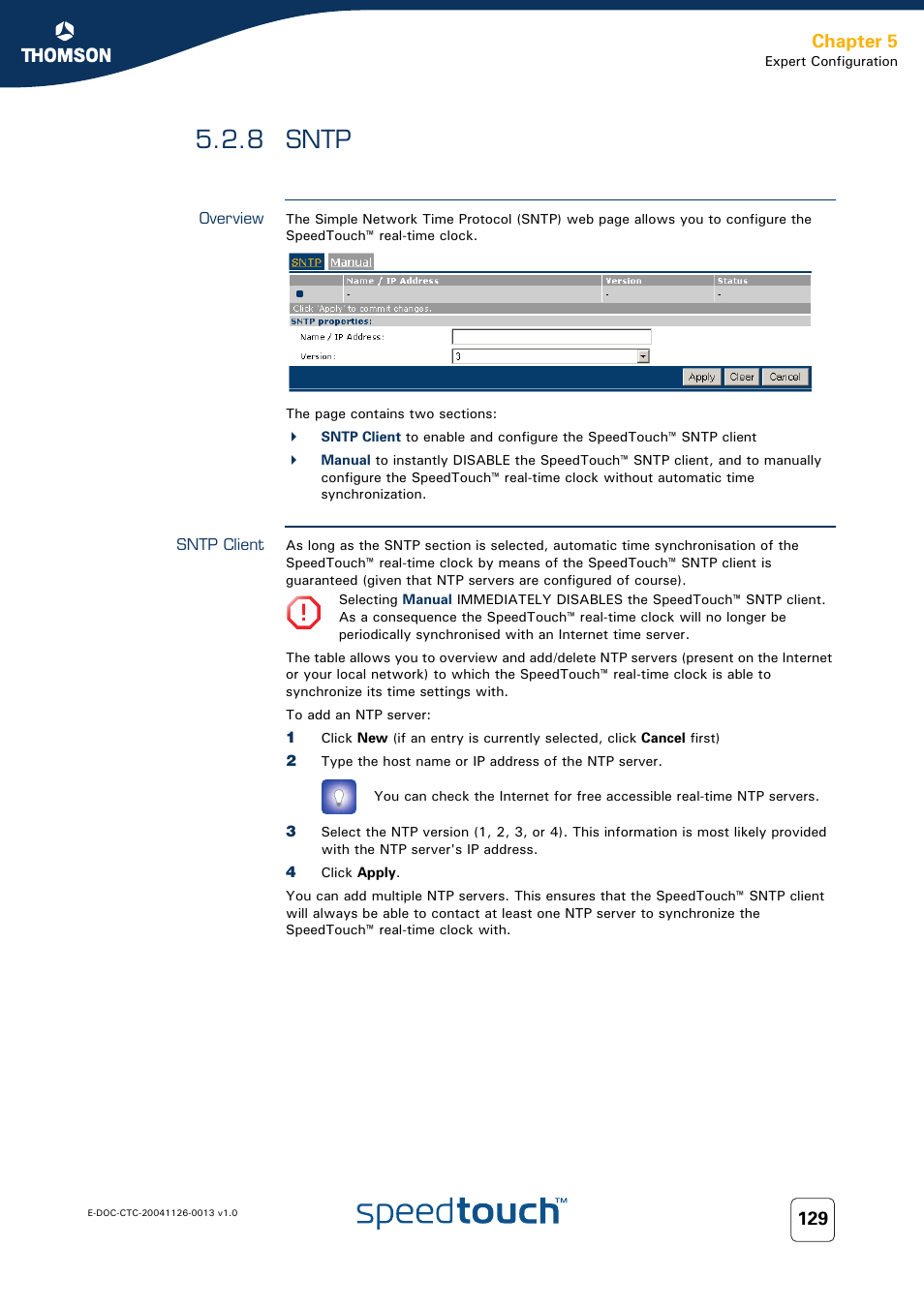 8 sntp, Overview, Sntp client | Sntp, Chapter 5 | RCA 608WL User Manual | Page 131 / 228
