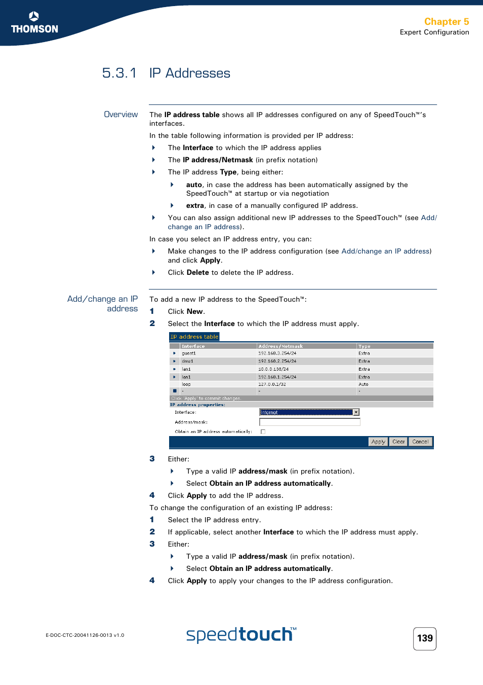 1 ip addresses, Overview, Add/change an ip address | Ip addresses, Chapter 5 | RCA 608WL User Manual | Page 141 / 228