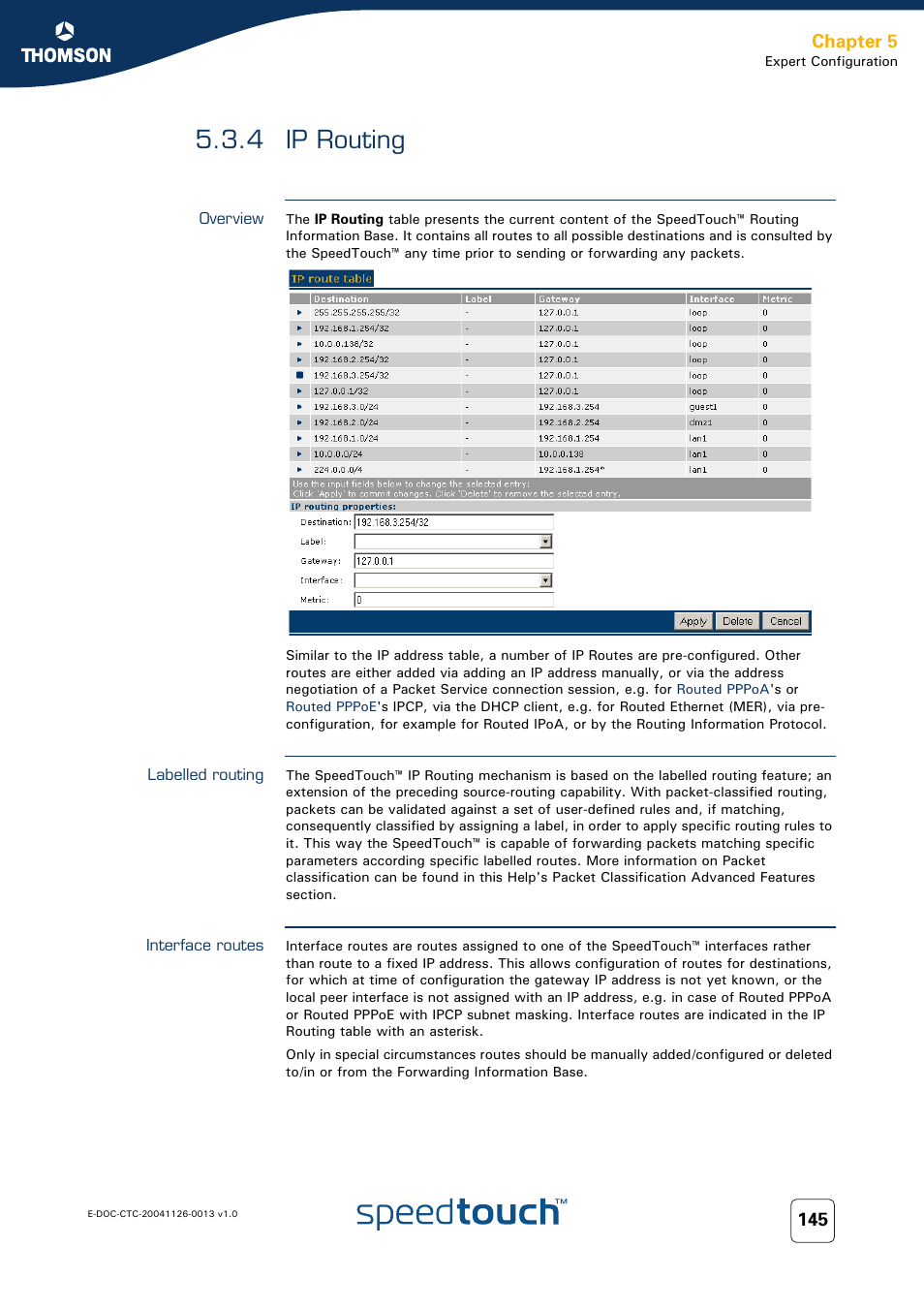 4 ip routing, Overview, Labelled routing | Interface routes, Ip routing, Rules to, Chapter 5 | RCA 608WL User Manual | Page 147 / 228